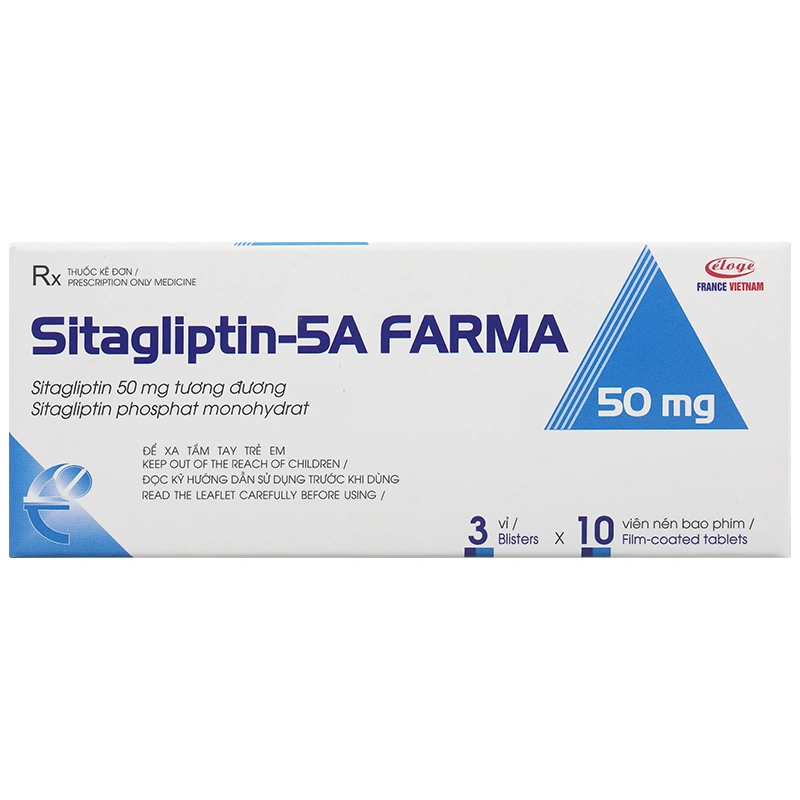 Sitagliptin - 5A Farma 50mg kiểm soát đường huyết ở bệnh đái tháo đường type 2 (3 vỉ x 10 viên) - 1